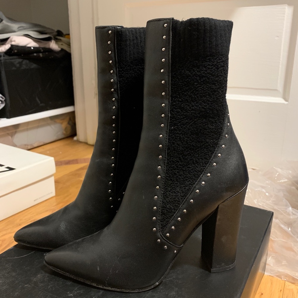 Studded Heel Black Sock Booties